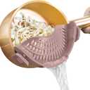 AUOON Clip on Strainer for Pots and Pans - Silicone Food Strainer for Draining Pasta, Spaghetti, Noodles, Fruits, Vegetables, Grease, Ground Beef (Almond Rose) (Standard 8.86 x 3.55 in)