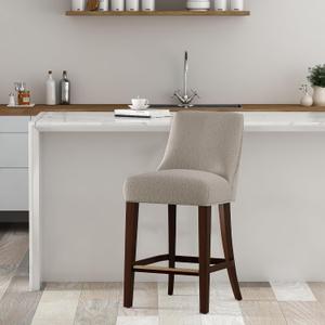 Manhattan Comfort Beever Modern Counter Height Stools with Back – Chenille Upholstered Kitchen Chairs with Rubberwood Frame, Gold Footrest – Tall Seating for Island or Bar – 27.4" High, Taupe