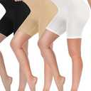 Reamphy 2 Pack Slip Shorts for Women Under Dress, Comfortable Smooth Yoga Shorts, Workout Biker Shorts M (Black and Nude)