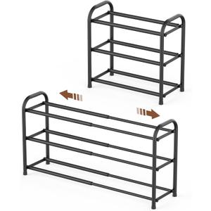 Gonfoam 3-Tier Expandable Shoe Rack,Adjustable Shoe Shelf Storage Organizer Heavy Duty Metal Free Standing Shoe Rack for Entryway Closet Doorway (Black)
