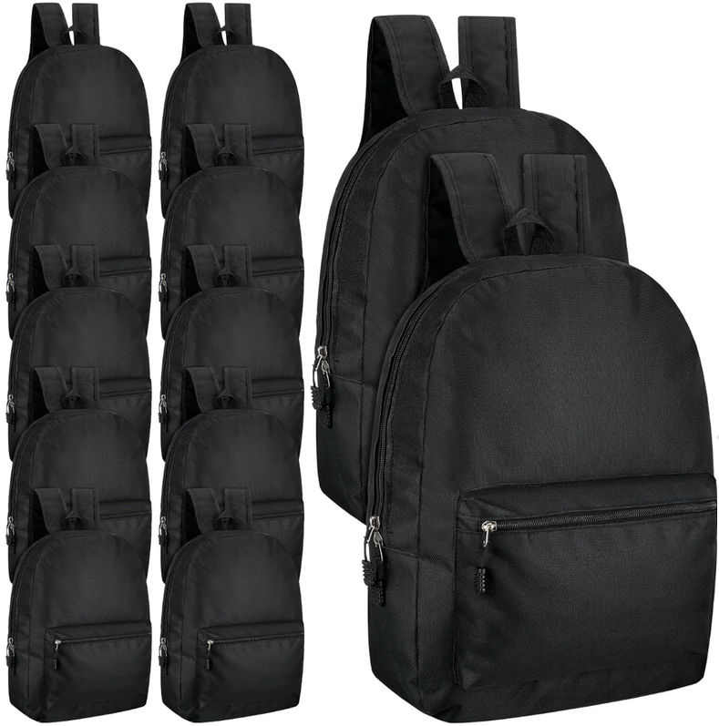 48 Pack Black School Backpacks Bulk for Kids 17 Inch Backpack in Bulk Travel Outdoor Bookbag Back to School Essentials Supplies Lightweight Bookbags for Students Elementary Middle High