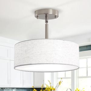 ALISADABOY Brushed Nickel Chandelier Modern Chandeliers Contemporary 3 Light 12.59'' Inch Semi Flush Mount Ceiling Light, with Lampshade, Drum Fixture, for Bedroom, Entryway, Kitchen, Closet, Laundry