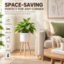 Plant Stand for Indoor Plants, Metal Planter Stand with Wooden Legs, White Flower Plant Pot Holder for Living Room, Office, Bedroom, Modern Home Decor