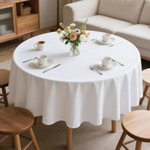 MRJ 70 Inch Round White Tablecloth Stain and Wrinkle Resistant Washable Polyester Table Cloth for Restaurant Hotel Wedding