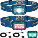 EverBrite Rechargeable Headlamp, 2 Pack Kids Headlamp with White/Red/Green Light and Memory Function, Head Lamp for Adult and Kid with 5 Modes, 120 Adjustable LED Headlamp for Camping, Running-Blue