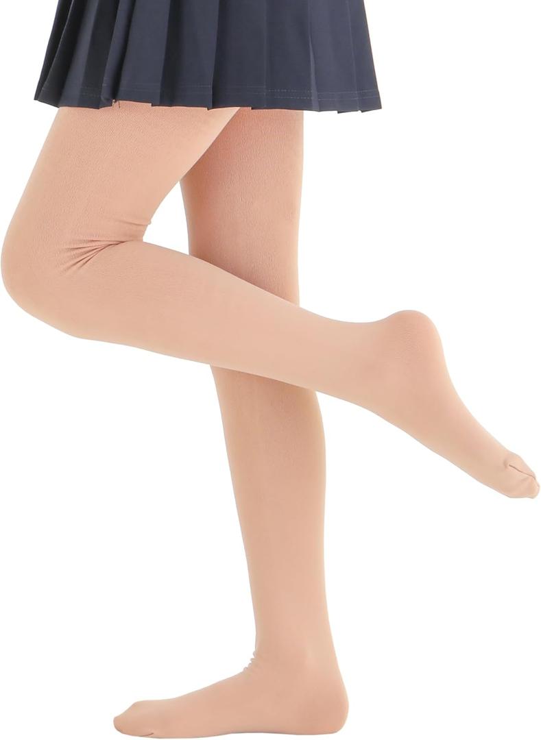 Girls Colorful Fleece Lined Tights Kids Warm Thermal Tights (4-6 Years, Nude)