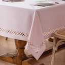 JIALE Pink Square Linen Polyester Tablecloth with Decorative Cutouts, Waterproof Table Cloth Wrinkle Free Light Pink Valentines Farmhouse Dining Table Cover for Outdoor Party Camping, 60 x 60 inch