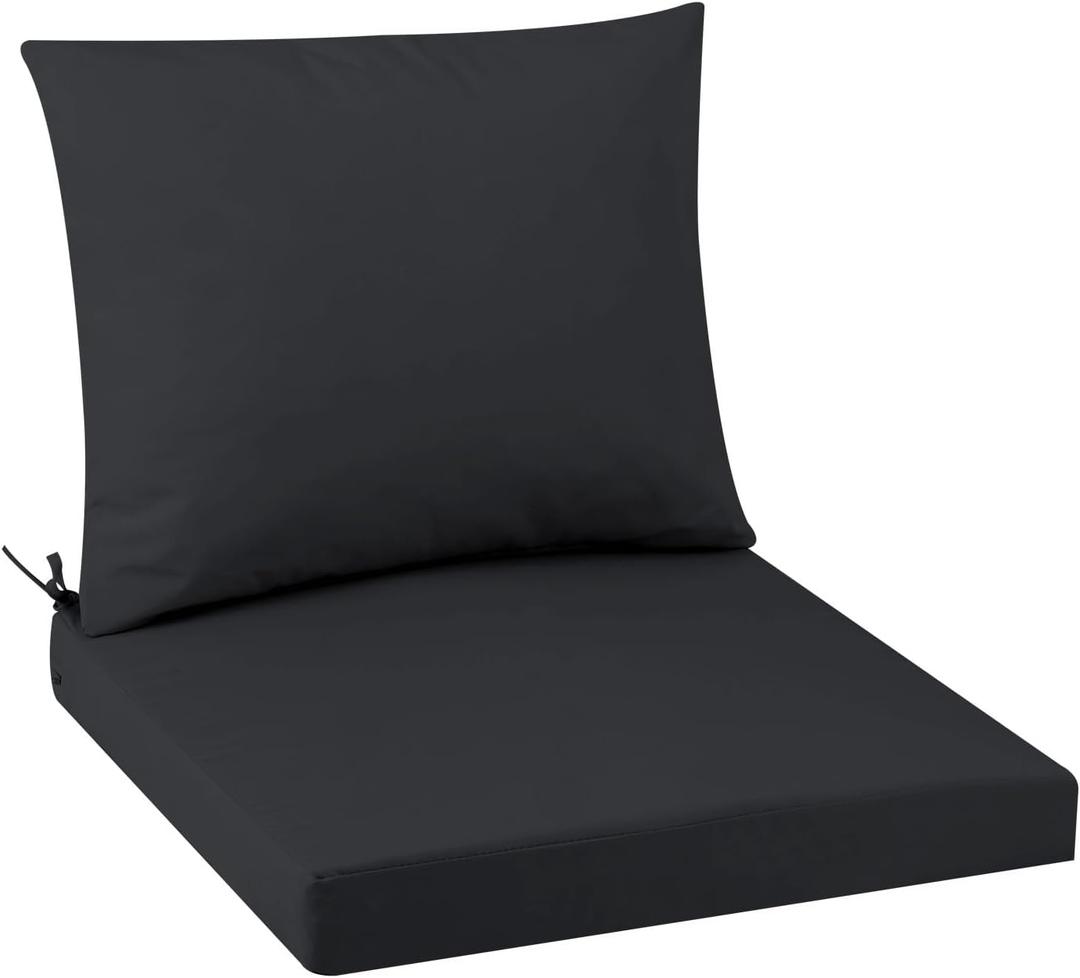 Outdoor Seat Cushion Set 22 x 22 In, Water-Resistant & Fade-Resistan, Patio Furniture Cushions with Removable Cover Deep Seat & Back Cushion with Handle and Adjustable Straps for Chair Sofa, 1PC (Black)