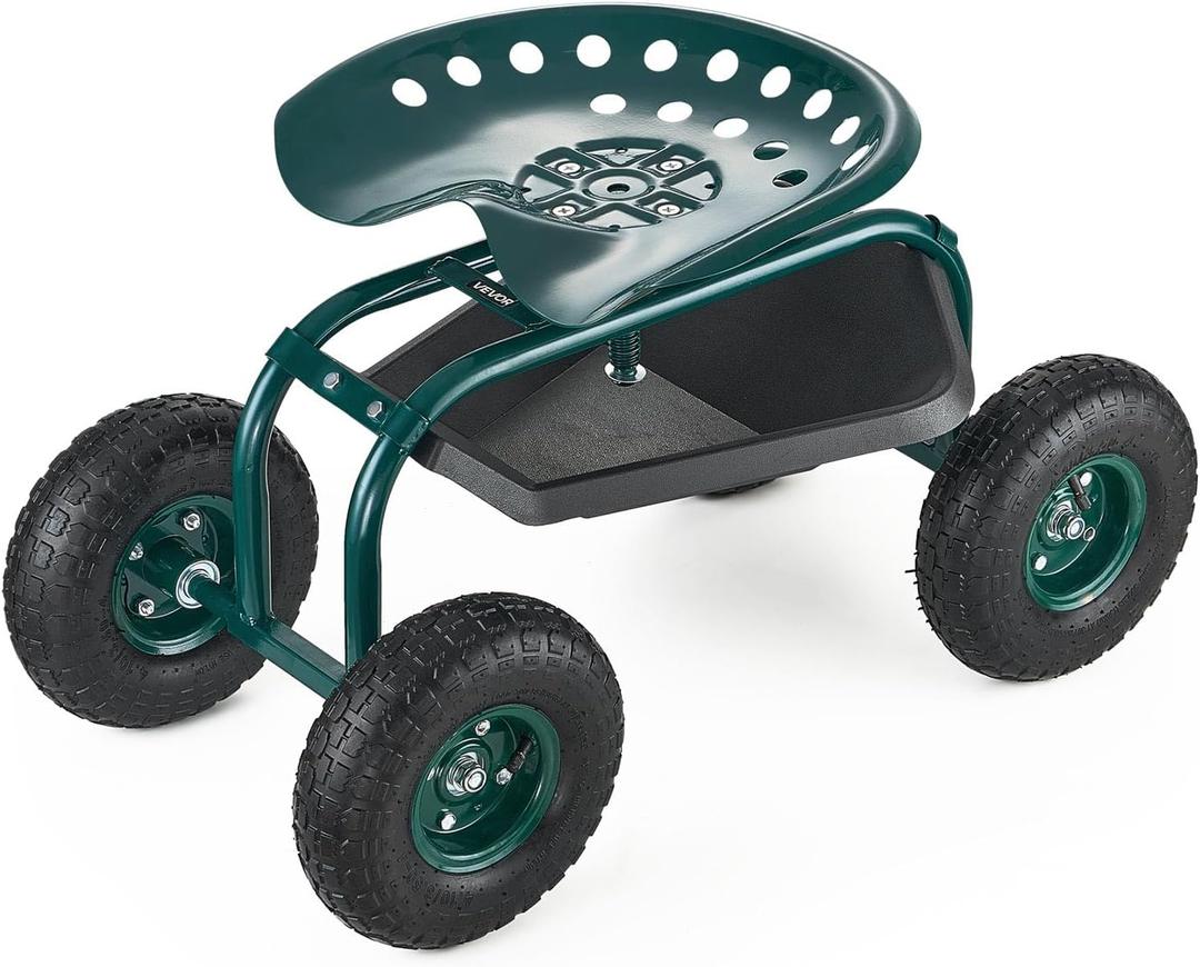 VEVOR Rolling Garden Cart with Swivel Seat, Heavy Duty Garden Seat with Storage Basket & Tool Tray, 300 lbs Weight Capacity, Outdoor Utility Gardening Stool Scooter for Lawn Yard Planting Weeding (Green + Black) VEVOR Rolling Garden Cart with Swivel Seat, Heavy Duty Garden Seat with Storage Basket & Tool Tray, 300 lbs Weight Capacity, Outdoor Utility Gardening Stool Scooter for Lawn Yard Planting Weeding (Green + Black)