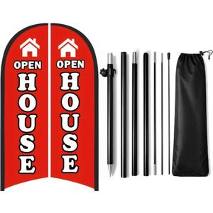 Open House Flag for Businesses, 9.18FT Double-Sided Open House Signs for Real Estate with Pole Kit & Ground Stake