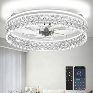 Franjulia 20" Ceiling Fan with Lights, Flush Mount Ceiling Fans, Ceiling Fans with Lights and Remote, 6 Speeds Dimmable Ceiling Lights with Fans, Quiet Modern Ceiling Fan for Bedroom Living Room