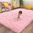 Fluffy Pink Rug for Bedroom Girls, 5x7 Soft Fuzzy Plush Shag Area Rug for Living Room, Cute Comfy Throw Rug for Kids, Non-Slip Indoor Shaggy Floor Carpet for Nursery Teen Dorms Home Decor Aesthetic