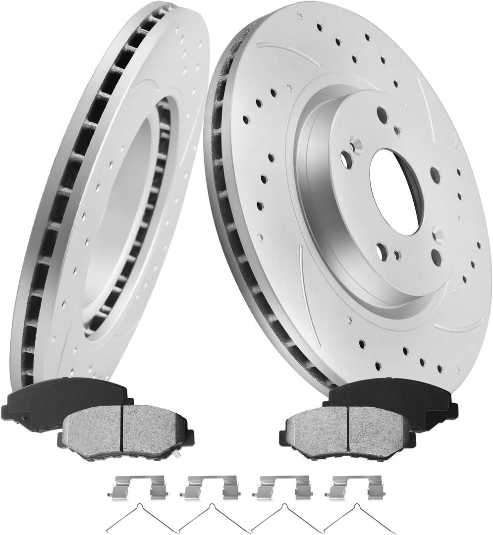 MOTOREVO Front Geomet Coated Brake Rotors Kit for Civic 2012-2015 Si, 300mm High-Carbon Alloy Drilled & Slotted Vented Automotive Replacement Brake Discs & Ceramic Brake Pads 2012 2013 2014 2015