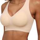 2 x HORISUN Women Wireless Bras Seamless Cross Back V Neck No Underwire Bralette Comfort T Shirt Bra (Beige, S)