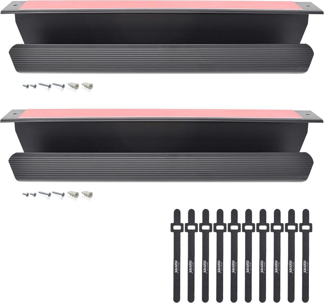Cable Management Tray, Under-Desk, On-Wall or Side-of-Desk, 17x4x2.4, 2-PK, Hide & Organize Your Cables, Power Supplies and Power Strips, Bonus 10-Pk Cable Ties