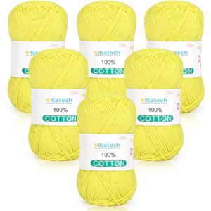 Katech Pure Cotton Yarn for Crocheting & KnittingSoft Sport Weight CYC #2, 6 Skeins (50g Each, 300g Total), Ideal Crochet Yarn for Dishcloths, Baby Clothes, Socks, Lightweight Scarves Soft, Yellow
