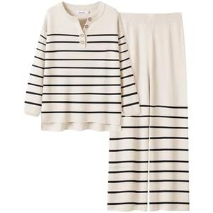 ANRABESS Women 2 Piece Outfits Oversized Loose Waffle Knit Sweater Set 2025 Fall Trendy Matching Lounge Sets Cozy Clothes, M