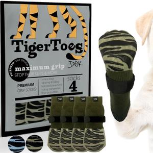 DOK TigerToes Premium Non-Slip Dog Socks for Hardwood Floors - Extra-Thick Grip That Works Even When Twisted - Prevents Licking, Slipping, and Great for Dog Paw Protection (Forest Green, Medium)