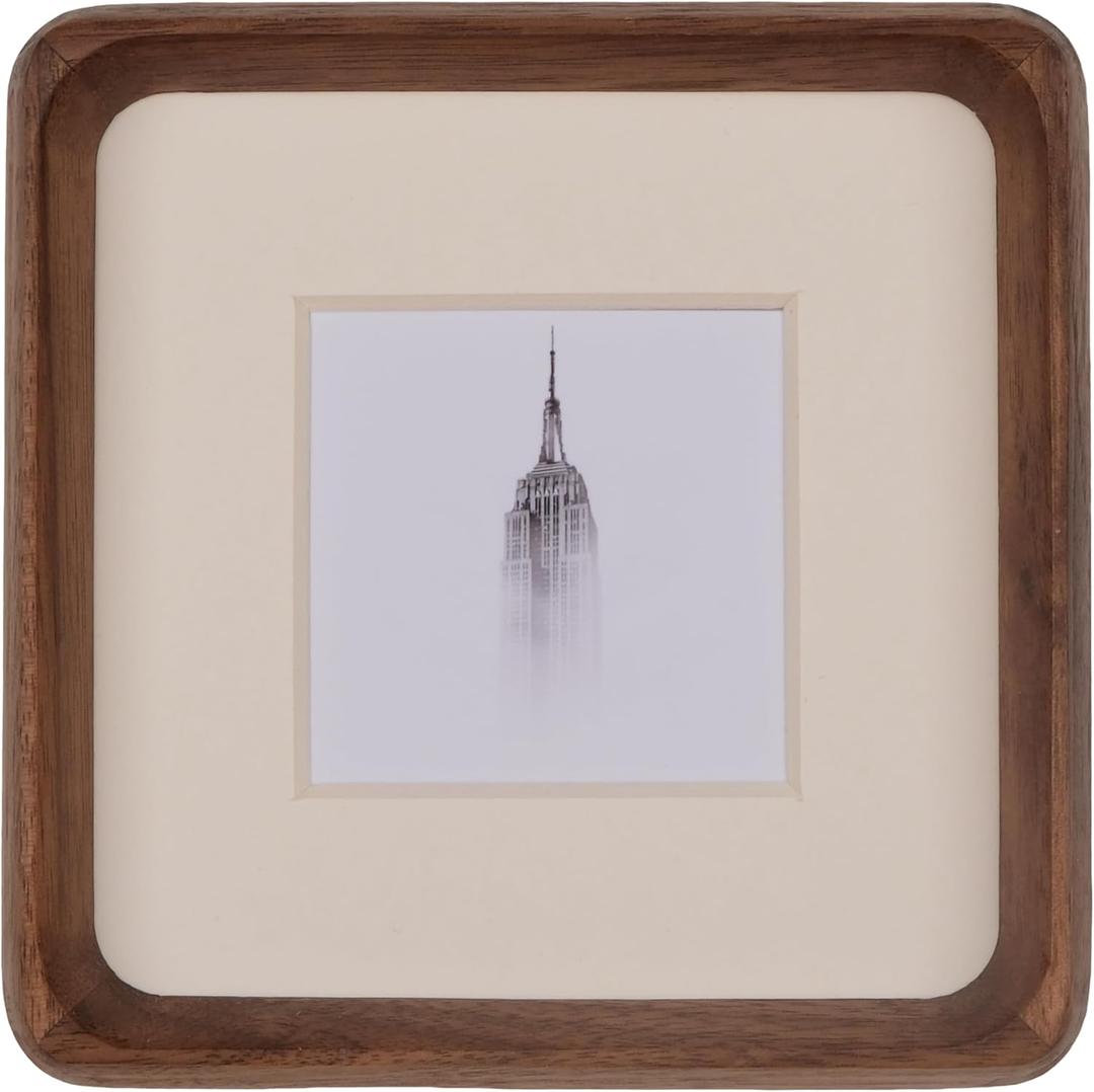 4x4 Picture Frame with 2x2 Mat - Rustic Walnut Wood Square Frame, Wall & Tabletop Display for Baby & Pet Photos (4x4,Walnut)