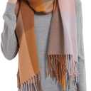 Wander Agio Women's Fashion Long Shawl Big Grid Winter Warm Lattice Large Scarf (Big Camel Pink 7)