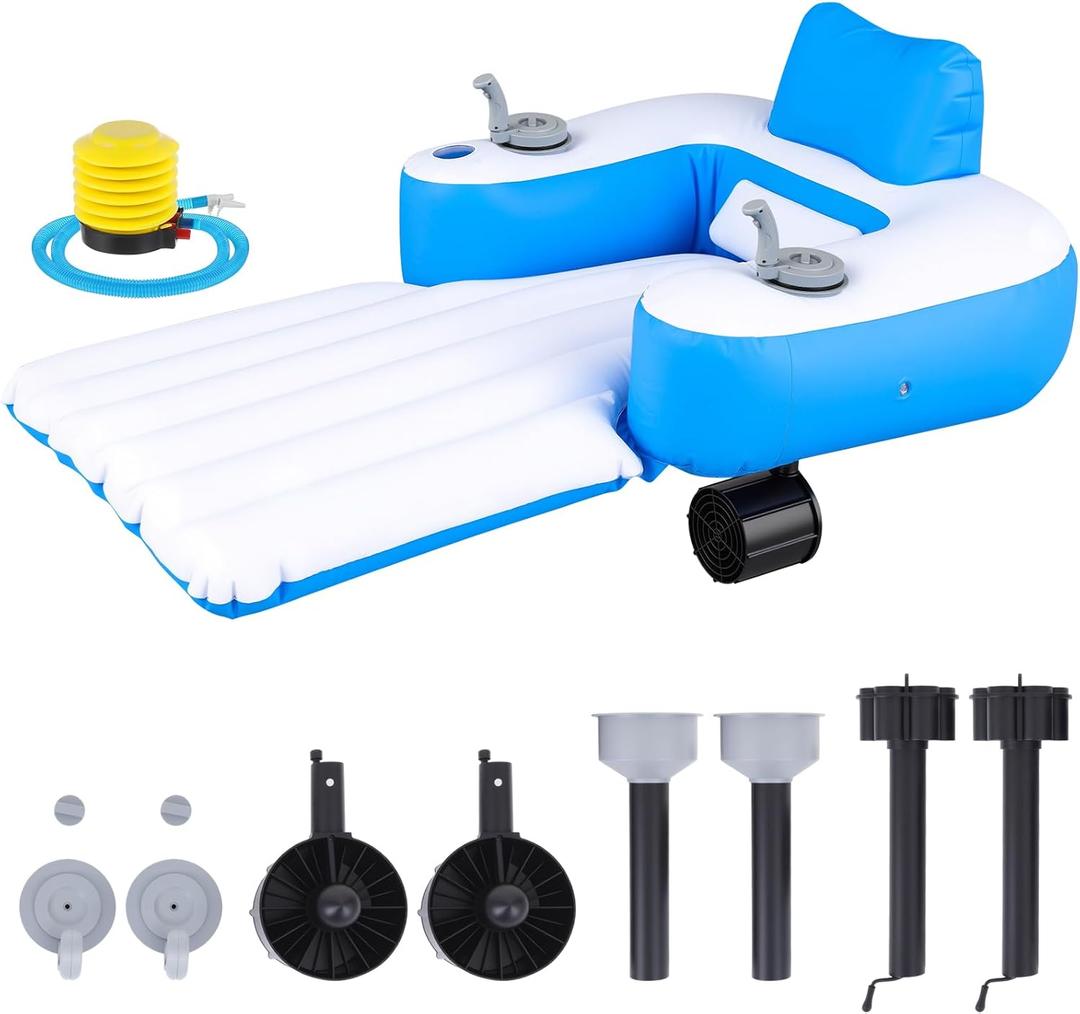 Motorized Pool Float for Adults, Inflatable Motorized Pool Lounger with 2 Dual Motors Cup Holder Electric Floaty Water Toys for Outdoor Swimming Party Lake River, Color-block