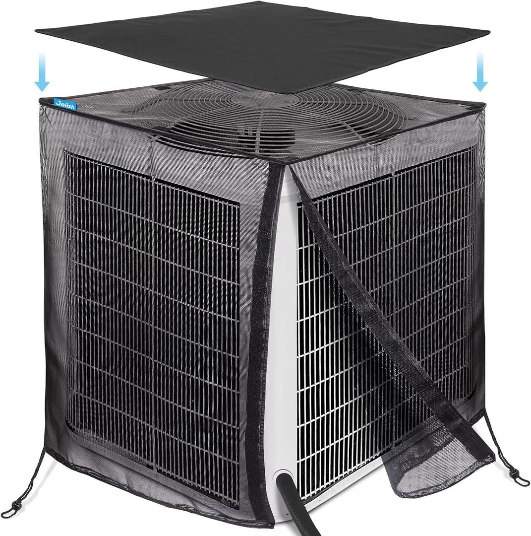 Joiish Air Conditioner Covers for Outside, Full Mesh With Detachable Waterproof Top, Breathable & All Seasons, 28 x 28 x 32 Inch Central AC Unit Protector Against Leaves, Weeds, Cottonwood and Debris