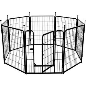 Amazon Basics Dog Playpen, 8 Panels Metal Fence with Door, Foldable for Indoor and Outdoor Use, Suitable for Small to Medium Sized Dogs, 30 Inch Height, Black