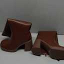 Knee High Boots Women Chunky Heeled Square Toe Boot Platform Tall Long Boots Side Zipper Gogo Boots (7, Brown)