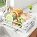 SAYZH Dish Drying Rack - Stainless Steel Dish Rack for Kitchen Counter, Large-Capacity Dish Drainer with Cutlery Holder, Kitchen Organizer for Dishes, Spoons and Forks, White
