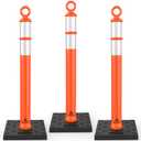 RoadHero 42 Inch Delineator Post with Base, Portable Orange Traffic Delineator Posts Cones with Reflective Collars for Parking Lots, Road Safety, Construction Events (3 Pack)