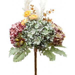 Hydrangea Artificial Flowers Bouquet, Pre-Arranged Fake Flowers Bouquet with Ranunculus, Eucalyptus, Pampas, Real Touch Silk Flowers for Centerpiece Shelf Table Wedding Home Decor