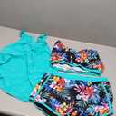 Yonique 3 Piece Athletic Tankini Swimsuits for Women with Shorts Swim Tank Tops with Sports Bra and Boyshorts Bathing Suits (Medium, Aqua Colorful Floral)