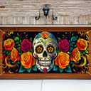 13x6ft Da de Los Muertos Garage Door Cover Banner Colorful Sugar Skull Marigold Floral Papel Picado Hanging Backdrop Outdoor Indoor Party Photo Background Decor