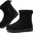 TUOPIN Winter Ankle Black Boots for Women - Slip-On Mini Boots with Side Zipper, Faux Fur Lining & Splash-Resistant (9)