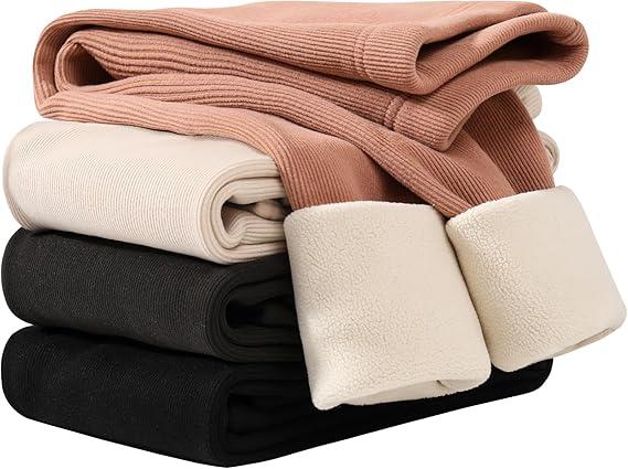 4 Pack Girls Fleece Lined Leggings Kids Winter Warm Pants Girls Thick Basic Solid Full Length Pants, 4-5T