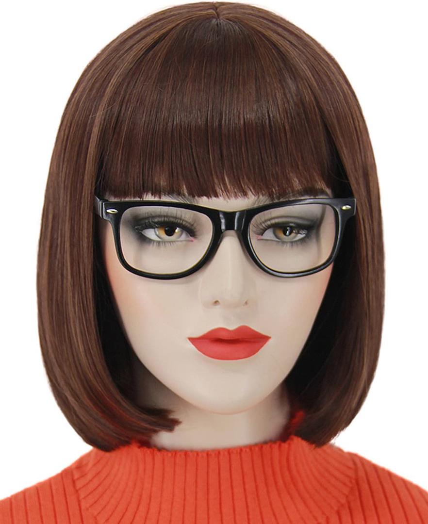 Ruina Brown Velma Wig Short Brown Wigs for Velma Costume Women Girls Straight Brown Bob Wig with Bangs Natural Cute Wigs for Daily Costume Party R021BR