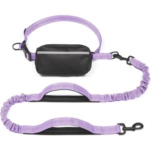 iYoShop Hands Free Dog Leash with Zipper Pouch, Dual Padded Handles and Durable Bungee for Walking, Jogging and Running Your Dog (Large, 25-120 lbs, Lavender)