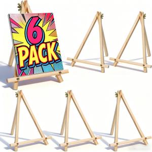 6 Pack 9 Inch Wood Easels, Tabletop Painting Easel Stand for Canvas, Photo & Sign Display - Portable Tripod Art & Craft Easels for Kids and Adults, 9.52 x 7.08 x 1 inches