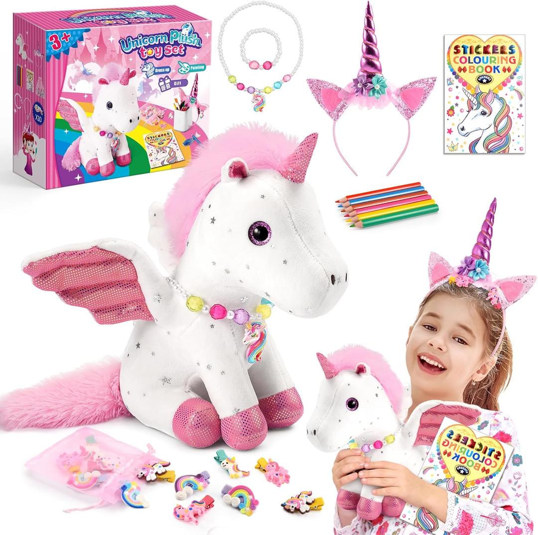 21-Piece Unicorn Gift Set for Girls Ages 3-8 | Soft Plush Stuffed Animals & Dress-Up Accessories Bundle | Idea Birthday Gifts, Christmas Presents, Party Favor for Kids Toddler Girls (White)
