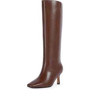 VIUGJNEX Knee High Boots for Women Stiletto Heel Square Toe Tall Boots with Side Zipper for Fall Dressy Fashion, 8