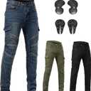 Motorcycle Pants CE Armored Motorbike Jeans Motocross Dirt Bike Riding Gear,Blue,XXL