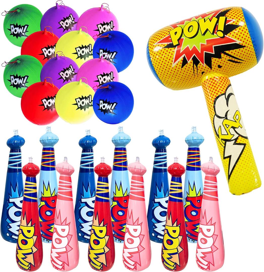 4E's Novelty 25 Piece Set Inflatable Baseball Bats with Pow Design, 12 Punch Balloons for Kids, 1 Huge 30" Bopper for Super Hero Birthday Bat, Carnival Prizes, and Baseball Bat Blow Up Fun, Ages 3+ 4E's Novelty 25 Piece Set Inflatable Baseball Bats with Pow Design, 12 Punch Balloons for Kids, 1 Huge 30" Bopper for Super Hero Birthday Bat, Carnival Prizes, and Baseball Bat Blow Up Fun, Ages 3+