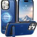 Magnetic for iPhone 16 Pro case with New with Kickstand [Compatible with MagSafe] Leather for iPhone 16 Pro 6.3'' Blue