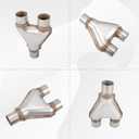 T409 Stainless Steel Y Pipe 2'' Inch ID Single to 2'' Inch ID Dual Stamped Exhaust Adapter Connector, Overall Length: Approx. 10", Universal