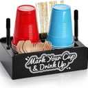 Goaste Double Disposable Cup Holder with Marker Slot, Wooden Mark Your Cup and Drink Up Caddy, Countertop Party Cup Dispenser for Parties Home Decoration, Wedding, Office, Housewarming