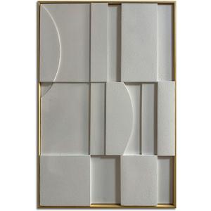 Slyart 3D White Textured Wall Art, Handmade Verical Abstract Relief Wall Art Framed Wall Decorations Artwork, Minimalist White Painting