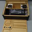 Large Bamboo Box with Combination Lock  Decorative Boxes with Removable Tray Kit, Airtight Glass Jars & Storage Accessories, Wooden Storage Kit for Home Use (Black)