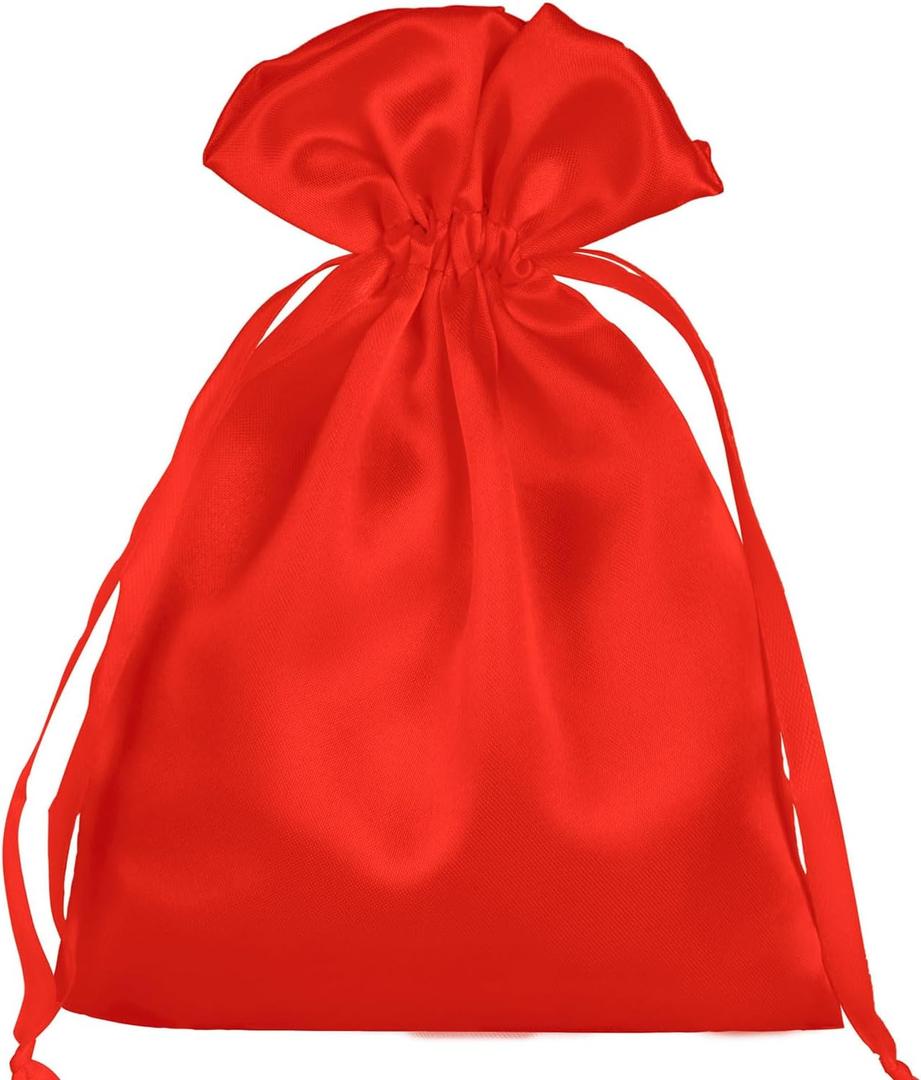 50 Pack 6x9.5 Red Satin Bags Small Gift Bags, Jewelry Drawstring Pouch, Wedding Favor Bags, Baby Shower Bags, Party Favor Bags,Satin Gift Bags