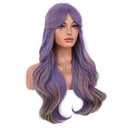 BERON Rainbow Long Curly Wave Wig with Bangs for Women Girls Purple Mixed Colorful Heat Resistant Synthetic Wigs Cosplay Costume Party or Daily Use