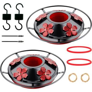 2 Pack Hummingbird Feeder Base Replacement Part Accessories Set - Includes 2 Pcs Bottom Base, Moat Hooks, Seal Rings, Brushes and Hanging Ropes (2, Black)